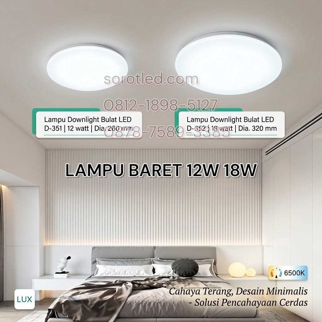 lampu downlight bulat 18w led 6500k